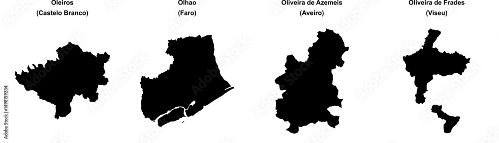 Obraz premium Oleiros, Olhao, Oliveira de Azemeis, Oliveira de Frades outline maps