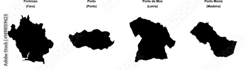 Portimao, Porto, Porto de Mos, Porto Moniz outline maps