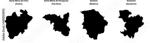 Santa Maria da Feira, Santa Marta de Penaguiao, Santana, Santarem outline maps