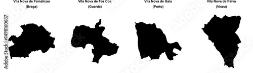 Vila Nova de Famalicao, Vila Nova de Foz Coa, Vila Nova de Gaia, Vila Nova de Paiva outline maps