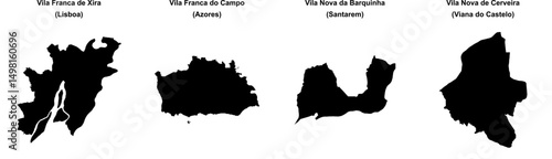 Vila Franca de Xira, Vila Franca do Campo, Vila Nova da Barquinha, Vila Nova de Cerveira outline maps