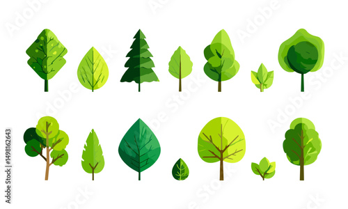 Eco symbols, green tree with leaf, wooden nature icon, environment graphic element, botanical illustration, organic growth, renewable energy concept, vector illustration.