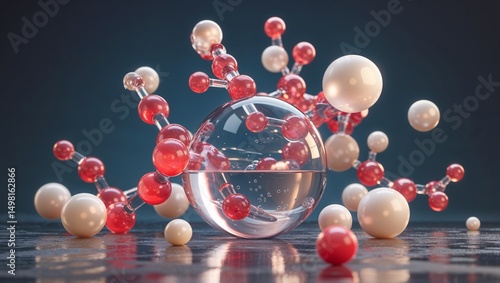 Photoreal acetic acid: space-filling model—graphite-gray carbon backbone, vivid red oxygens, pearl-white hydrogens; one OH group visible, 