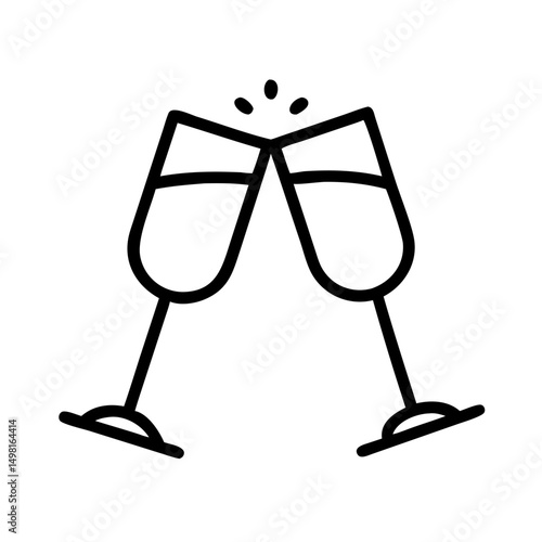 Two champagne glasses clinking in celebration on a white background  