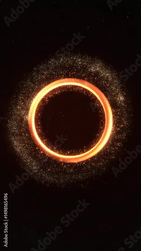A bright ring with small sparkle particles is surrounded by the darkness