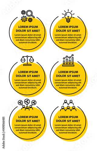 6 steps infographic template with 6 options. Flowchart that can be used for business report, data visualization and presentation. Timeline infographic elements vector illustration.