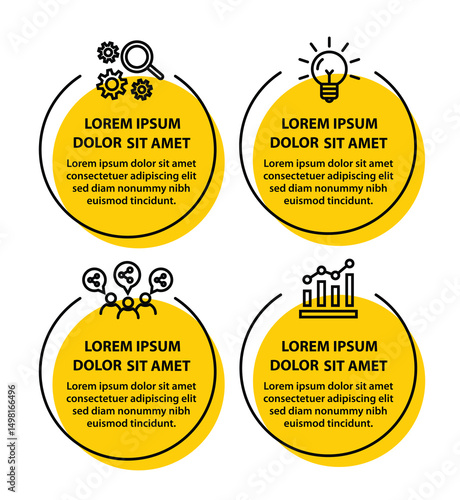 4 steps infographic template with 4 options. Flowchart that can be used for business report, data visualization and presentation. Timeline infographic elements vector illustration.