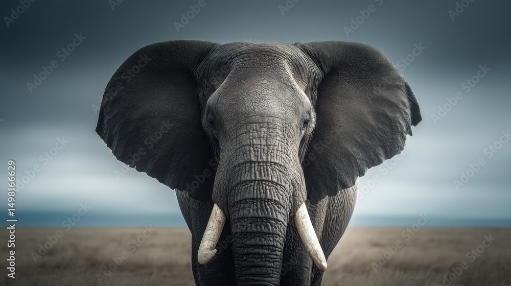Obraz premium Front view of elephant with dramatic lighting 