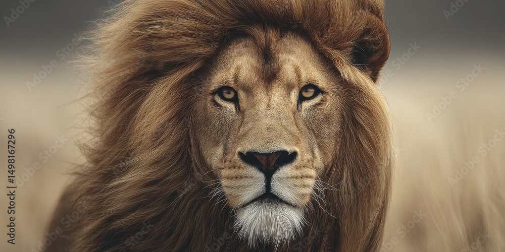 Fototapeta premium Closeup of majestic lion with intense gaze 