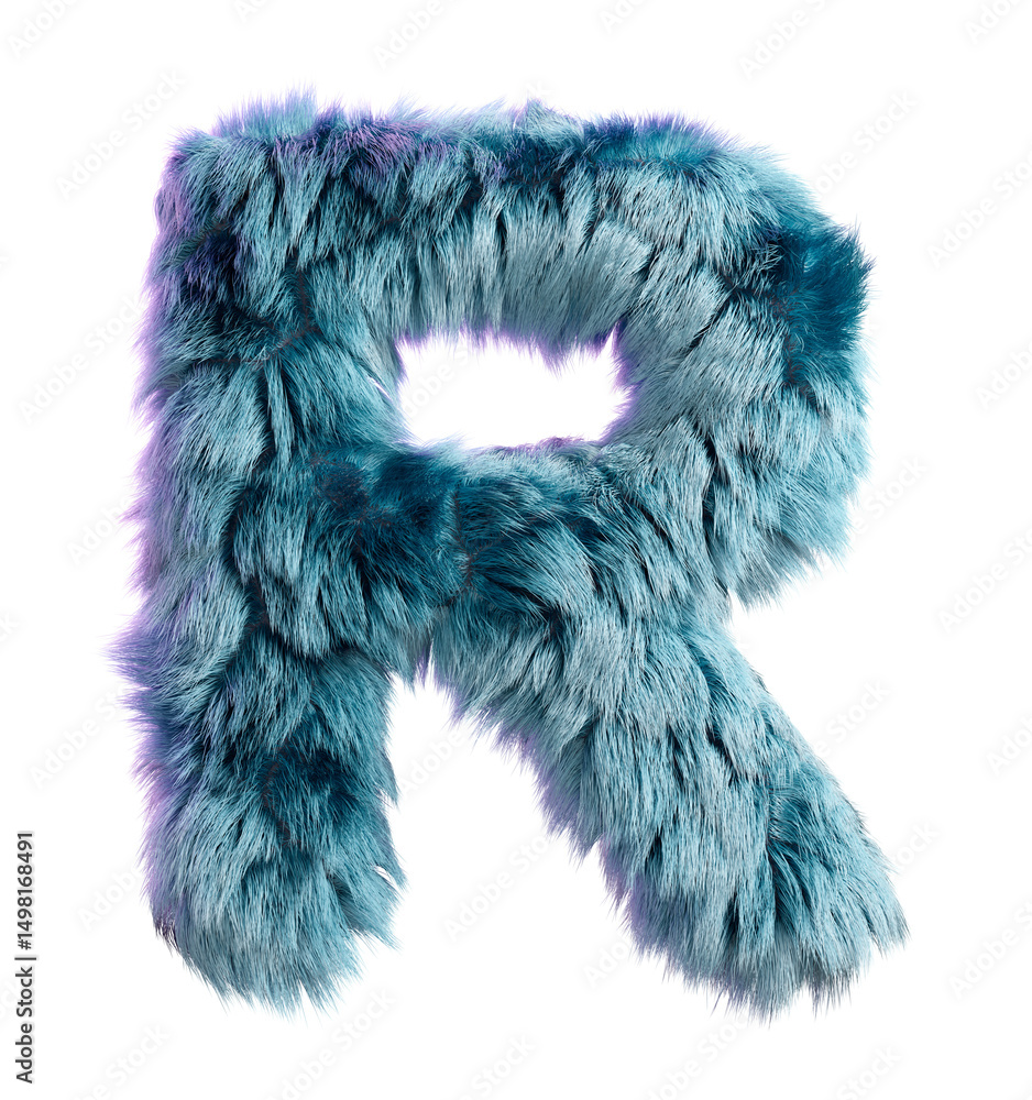 Blue Furry Letter R on a White Background Artfully Designed Blue Furry Letter R on a White Background Artfully Designed