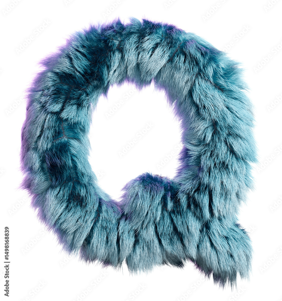 Fluffy Blue Furry Letter Q on a Clean White Background Fluffy Blue Furry Letter Q on a Clean White Background