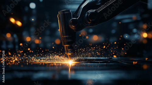 Industrial Robot Performing Precision Laser Cut