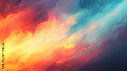 Vibrant Abstract Flames in Orange and Blue Soft Gradient Background