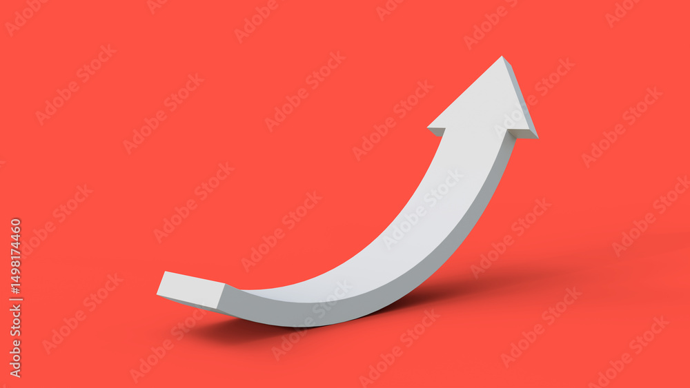 White growth arrow on a red background. Career growth. Finance and business success concept. White growth arrow on a red background. Career growth. Finance and business success concept.