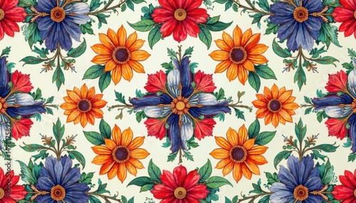 Wallpaper Mural Intricate floral pattern, repeating seamlessly , graphic, surface, backdrop Torontodigital.ca