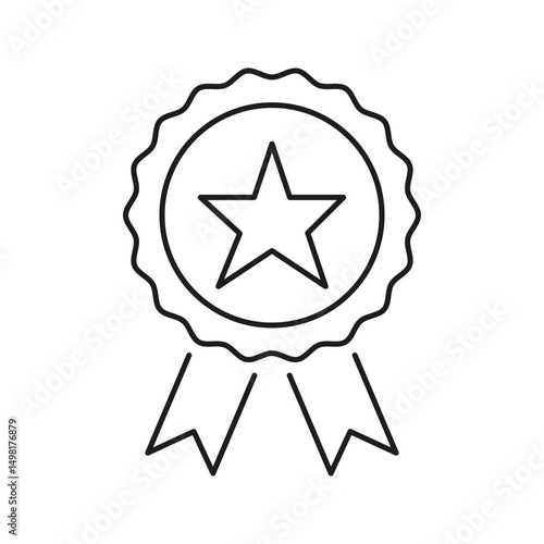 Award Ribbon With Star Line Icon. Achievement, Excellence, And Recognition Outline Symbol. Merit Badge, Honor, And Quality Assurance. Editable Stroke. Isolated Vector Illustration