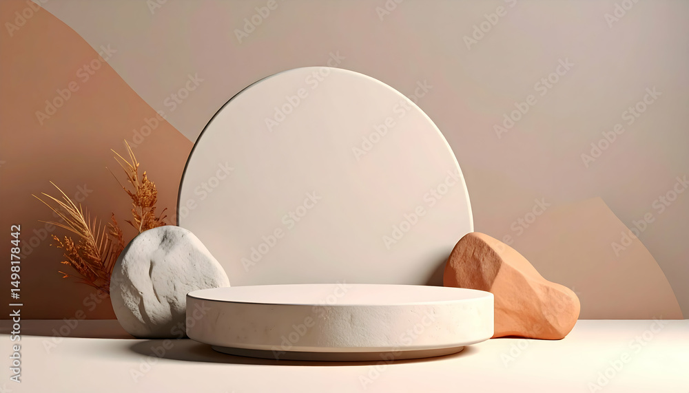 Minimalist Product Display with Beige and White Stone Elements Minimalist Product Display with Beige and White Stone Elements