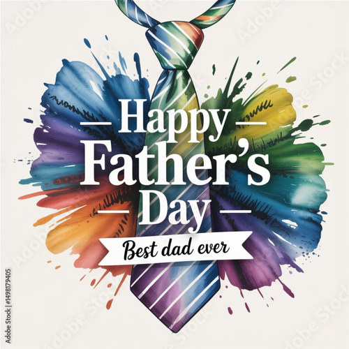 Happy Father's Day.  isolated on white background. Hand drawing neck tie on watercolor background. Vector illustration.
