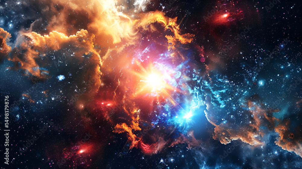 A vibrant nebula with bright stars and colorful clouds of gas and dust in the deep cosmos area A vibrant nebula with bright stars and colorful clouds of gas and dust in the deep cosmos area