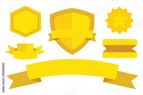 Yellow Award Badges Ribbons Set Design