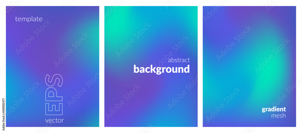 Fototapeta premium Abstract liquid background set. Gradient mesh. Effect bright color blend. Blurred fluid colorful mix. Modern design template for web covers, ad banners, posters, brochures, flyers. Vector EPS