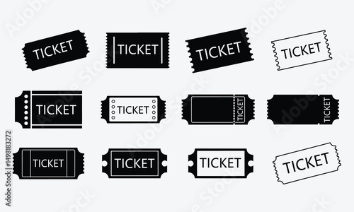 set of cinema tickets, Set of Ticket Vector Icon Movie & Festival Symbols, Editable Line and Silhouette Vector Style on White Background