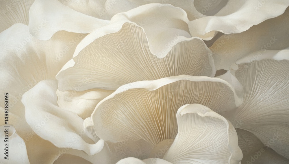 Oyster Mushrooms: A Close-Up Study in Cream and White Oyster Mushrooms: A Close-Up Study in Cream and White