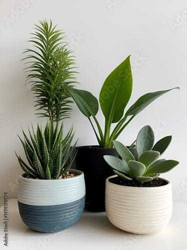 three small pots with plants in them
