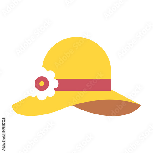  Yellow Floppy Hat Vector Icon with Brooch - Women's Sun Hat