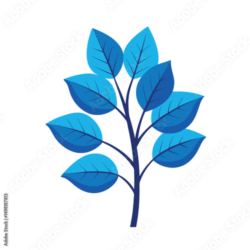 Blue leaf  isolated on white background. Blue Leaf vector art illustration.  Collection of blue leaf birch  logo, icon vector.