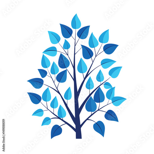 Blue leaf  isolated on white background. Blue Leaf vector art illustration.  Collection of blue leaf birch  logo, icon vector.