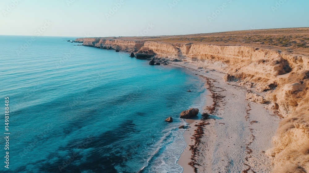 Serene Coastal Landscape at Dawn with Cliffs and Calm Waters Serene Coastal Landscape at Dawn with Cliffs and Calm Waters