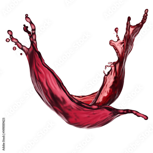 flowing velvet red wine frozen in an abstract futuristic. Elegant red liquid splash with fluid motion, isolated for creative projects.