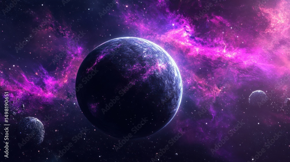 Fototapeta premium Vibrant Cosmic Scene with Planets and Colorful Nebula in Space