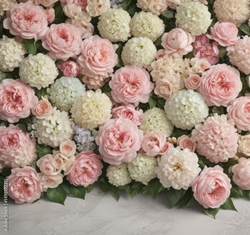 Pastel vintage roses, peonies & hydrangeas artificial flower wall backdrop , vintage, still life, peonies