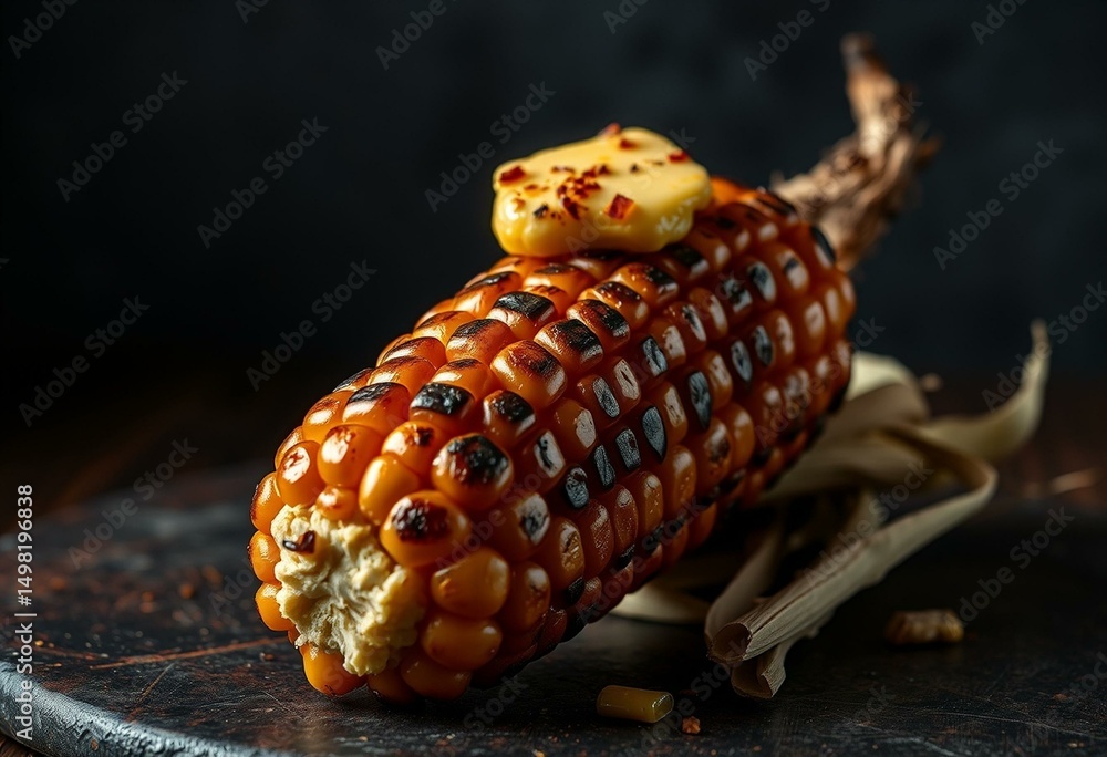 Obraz premium Rustic charred corn with chili butter