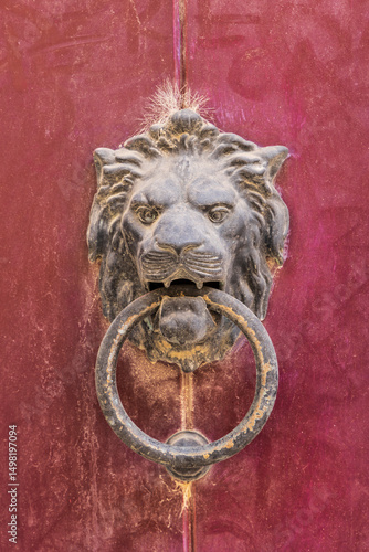 Malta, Mdina. Knocker in the shape of a lion's head.