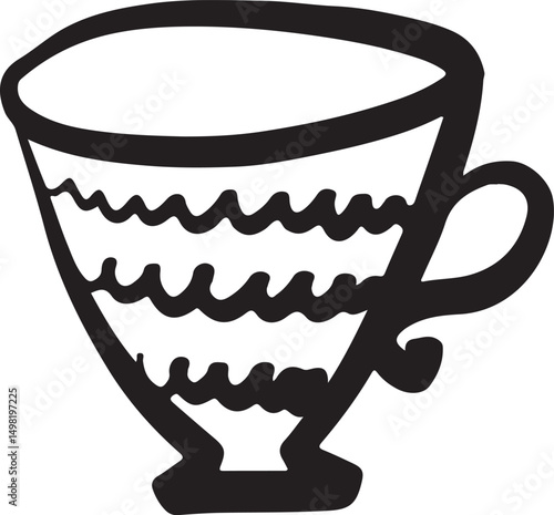 Cup linear drawing. Cup vintage sketch