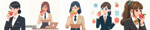 female secretary character vector eating apple