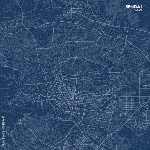 Zoomed-In Sendai Highway Blueprint Map