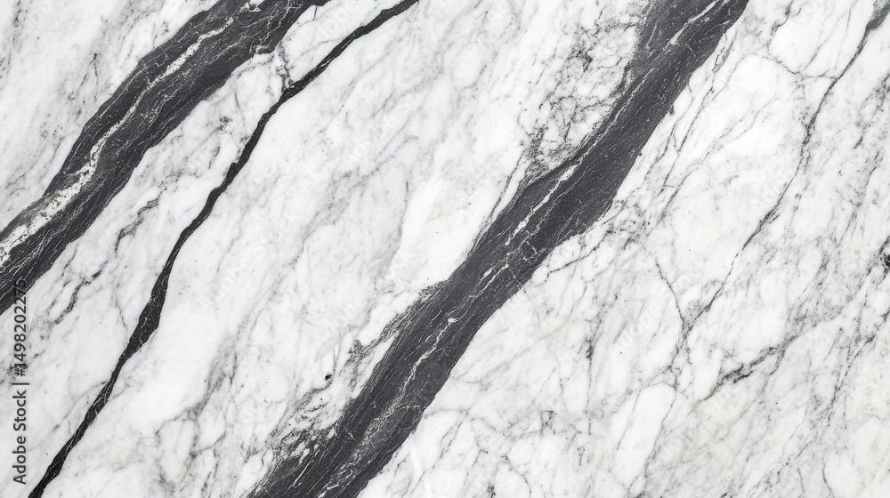 Naklejka premium Elegant White Marble Surface with Black Veins and Unique Patterns