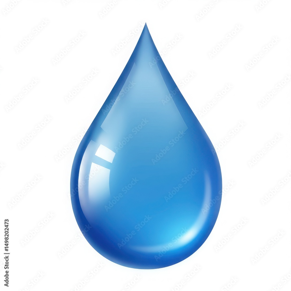 A single blue water droplet illustration on white background A single blue water droplet illustration on white background