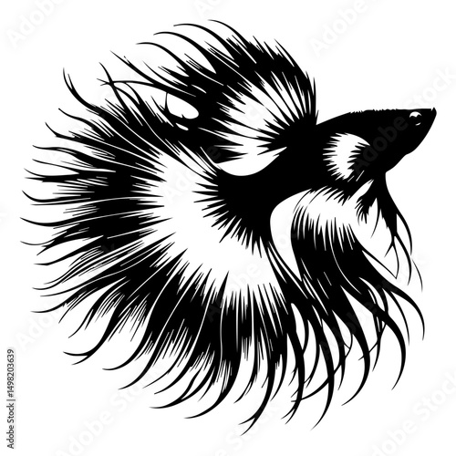 Black and white silhouette of a cockerel fish on a white isolated background. vector graphics. EPS.