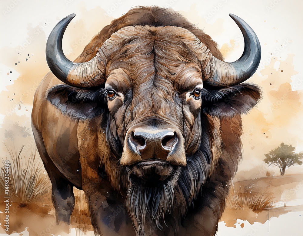 Naklejka premium Aquarell Büffel