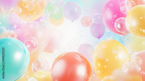Colorful Balloons and Bubbles Party Background