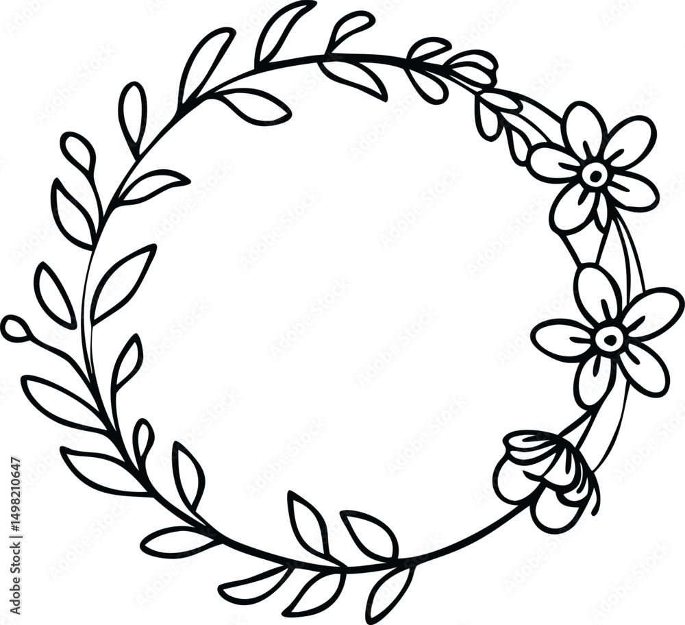 minimalist line drawing round floral wreath minimalist line drawing round floral wreath