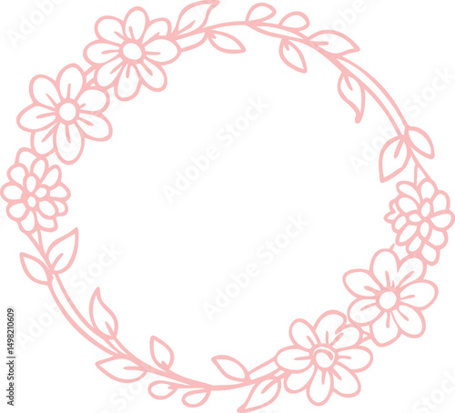 minimalist line drawing round floral wreath