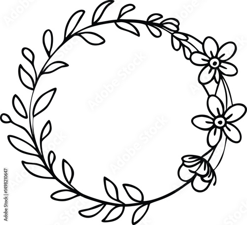 minimalist line drawing round floral wreath