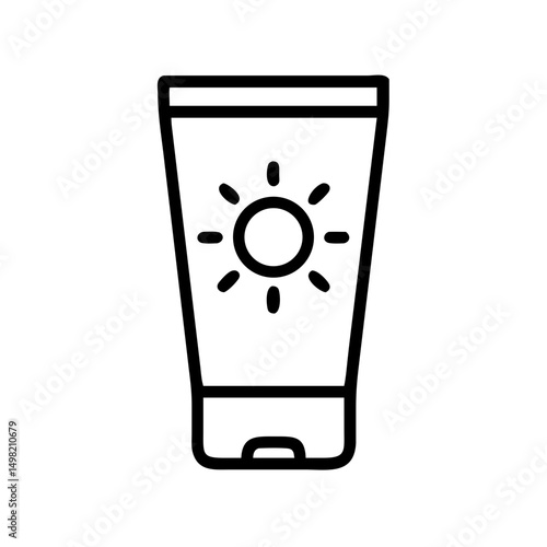 Outline drawing of a tube with a sun design for protection from the sun and ultraviolet rays effect