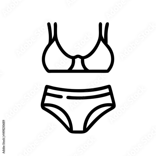 Outline drawing of a two piece swimsuit with a bra top and briefs for summer beach days and swimming pools